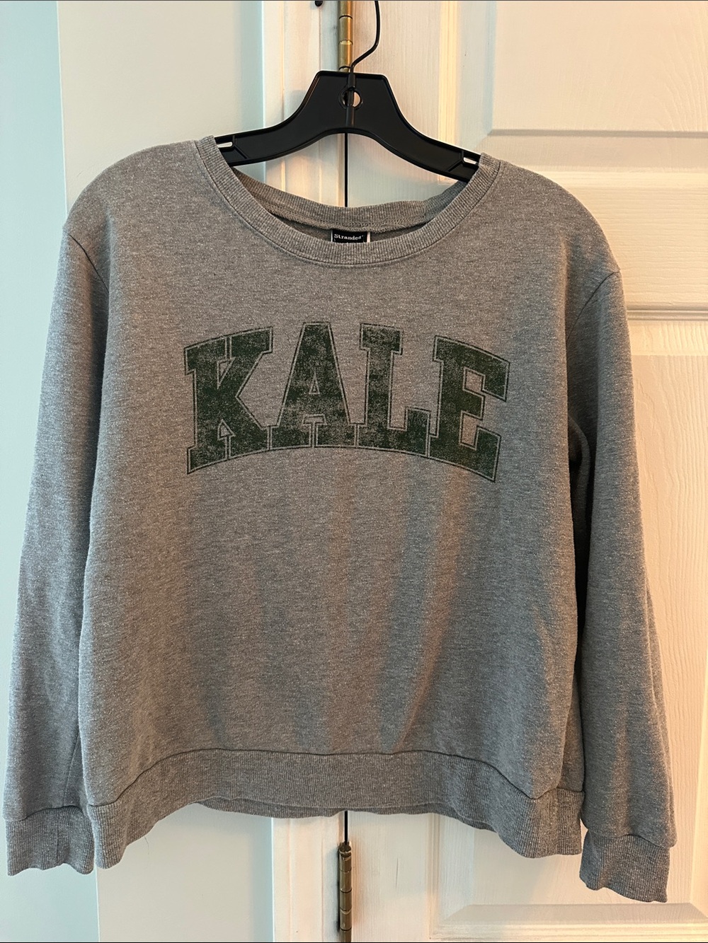 Stranded 💚 KALE Graphic Crewneck in Heather Gray with Green lettering- size M
